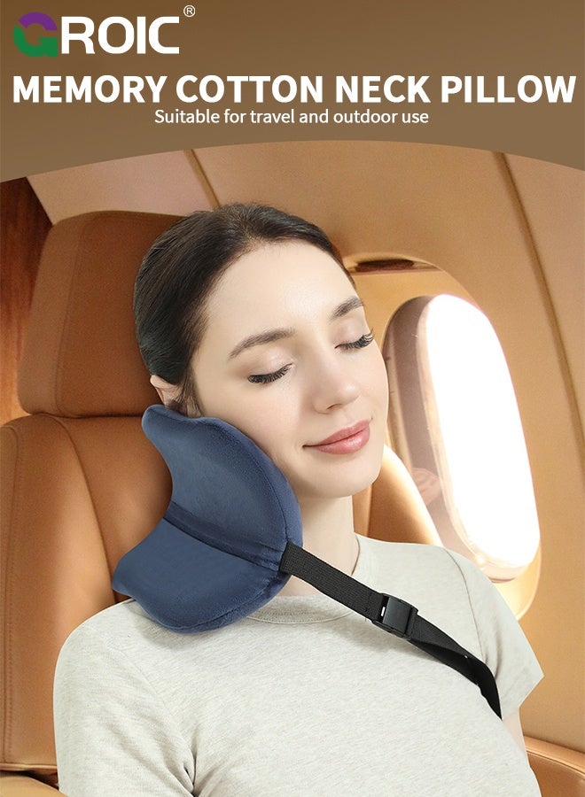GROIC Travel Pillow for Neck, Memory Foam Neck Pillow for Comfort on Airplane, Compact and Ergonomic Design for Travel, Car Rides, and Home Use, Blue Head Support for Plane Sleeping, Ergonomic Neck Cushion - Image 2